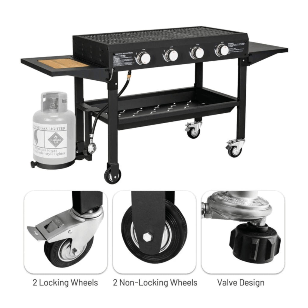 Portable Outdoor 4 Burner Propane Flat Top Gas Grill W/ Wheels, 60K BTU (SAK66104) - Saksby Wholesale - Below Parts View