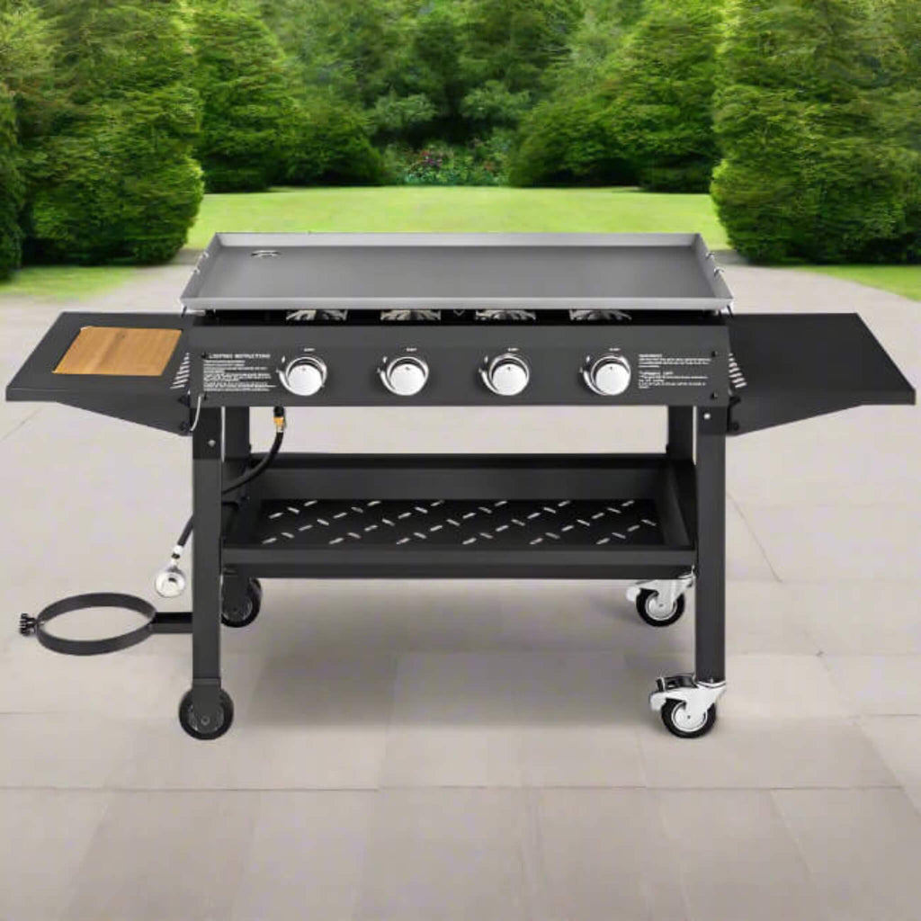 Portable Outdoor 4 Burner Propane Flat Top Gas Grill W/ Wheels, 60K BTU (SAK66104) - Saksby Wholesale - Lifestyle Front View