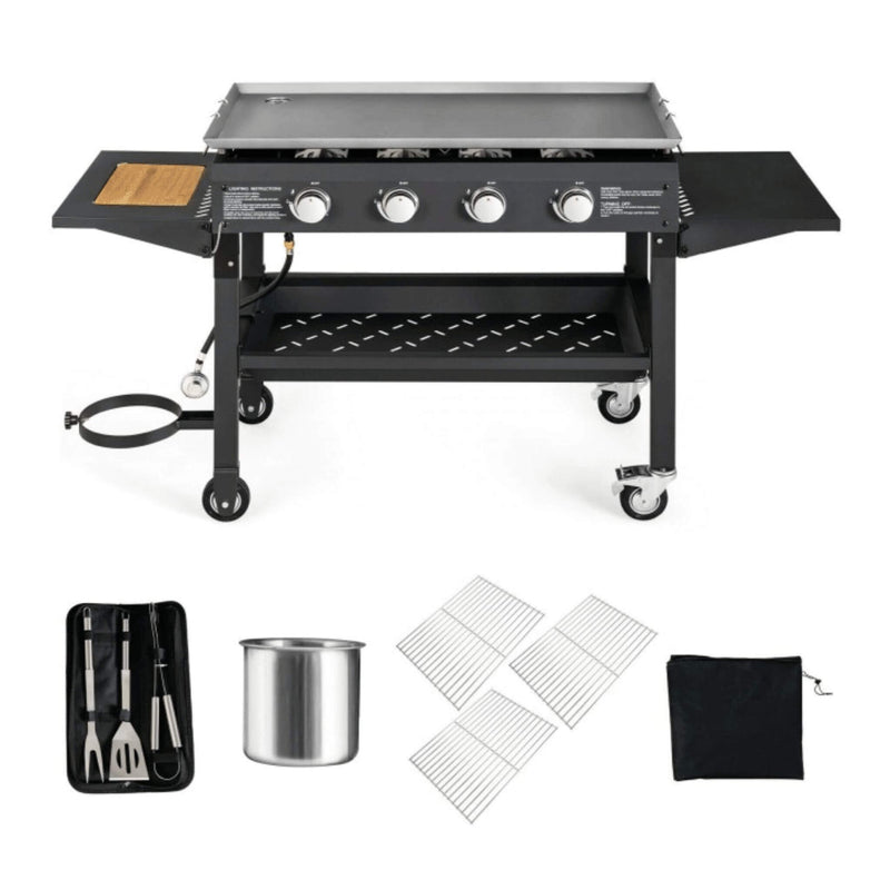 Portable Outdoor 4 Burner Propane Flat Top Gas Grill W/ Wheels, 60K BTU (SAK66104) - Saksby Wholesale - Accessories View