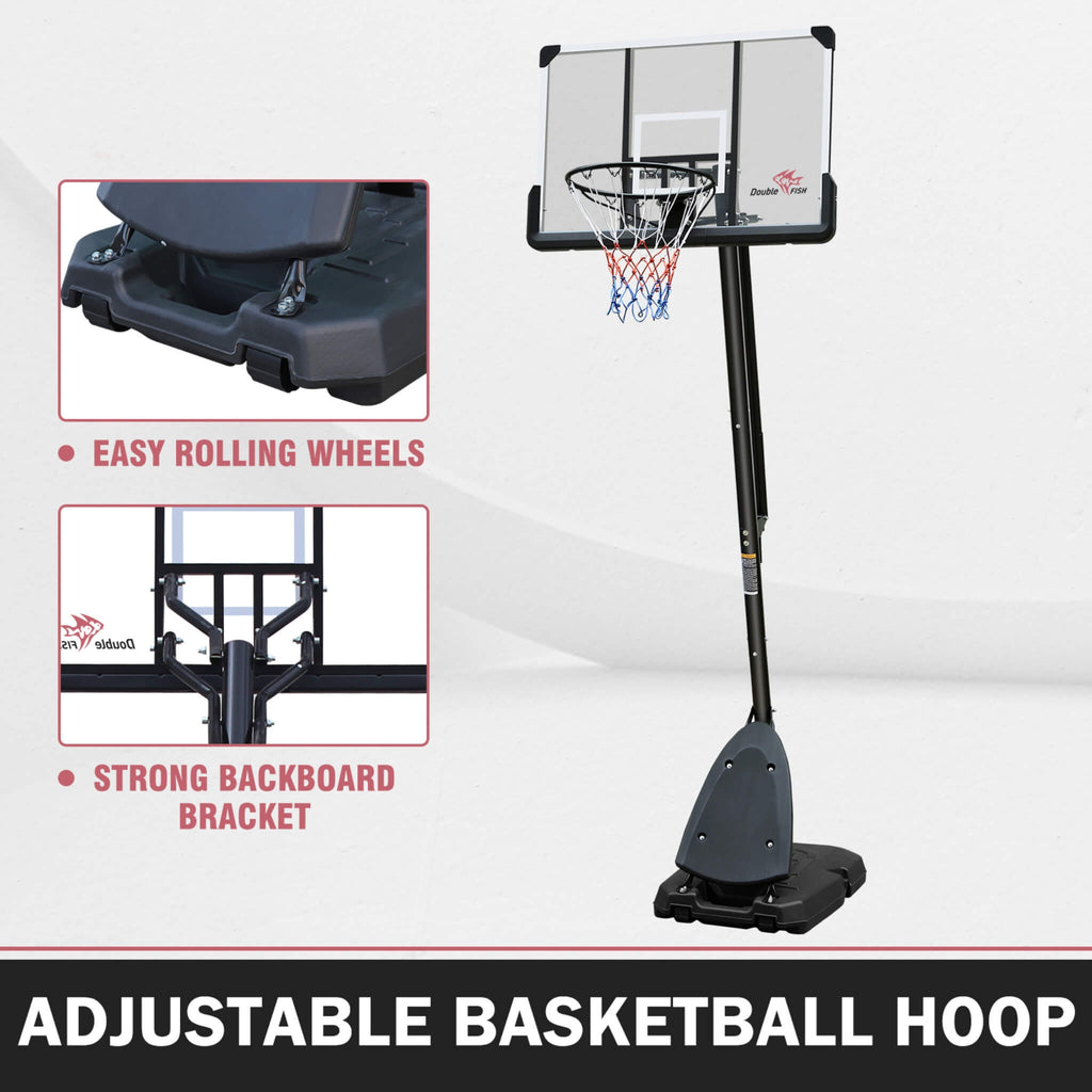 Portable Outdoor All-Weather Height Adjustable Basketball Hoop With 44 Inch Backboard And Wheels, 10FT (SAK58741) - Saksby Wholesale - Features View