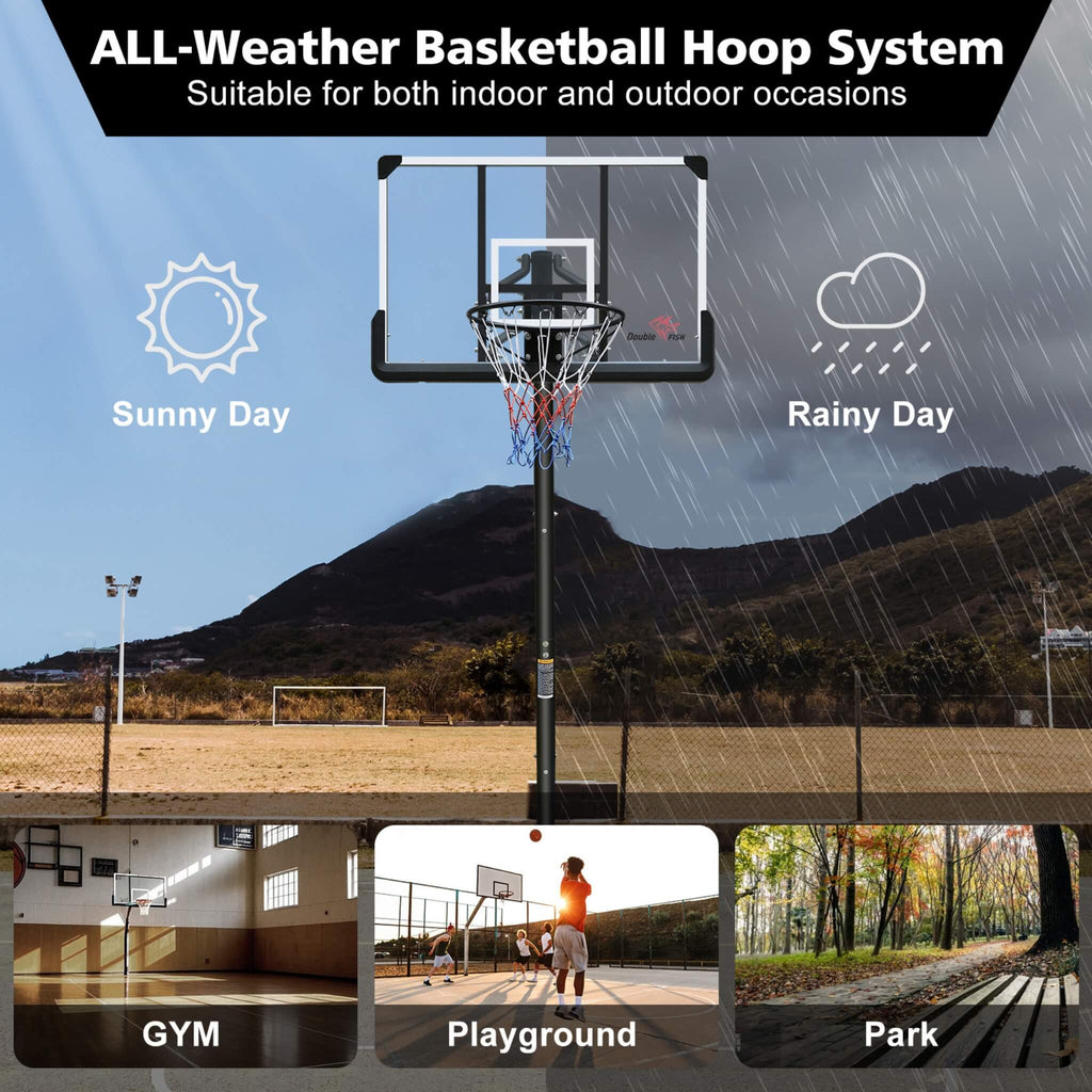 Portable Outdoor All-Weather Height Adjustable Basketball Hoop With 44 Inch Backboard And Wheels, 10FT (SAK58741) - Saksby Wholesale - Weather Resistant View
