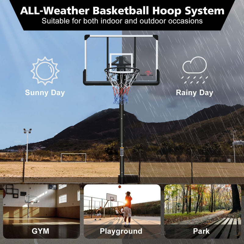 Portable Outdoor All-Weather Height Adjustable Basketball Hoop With 44 Inch Backboard And Wheels, 10FT (SAK58741) - Saksby Wholesale - Weather Resistant View

