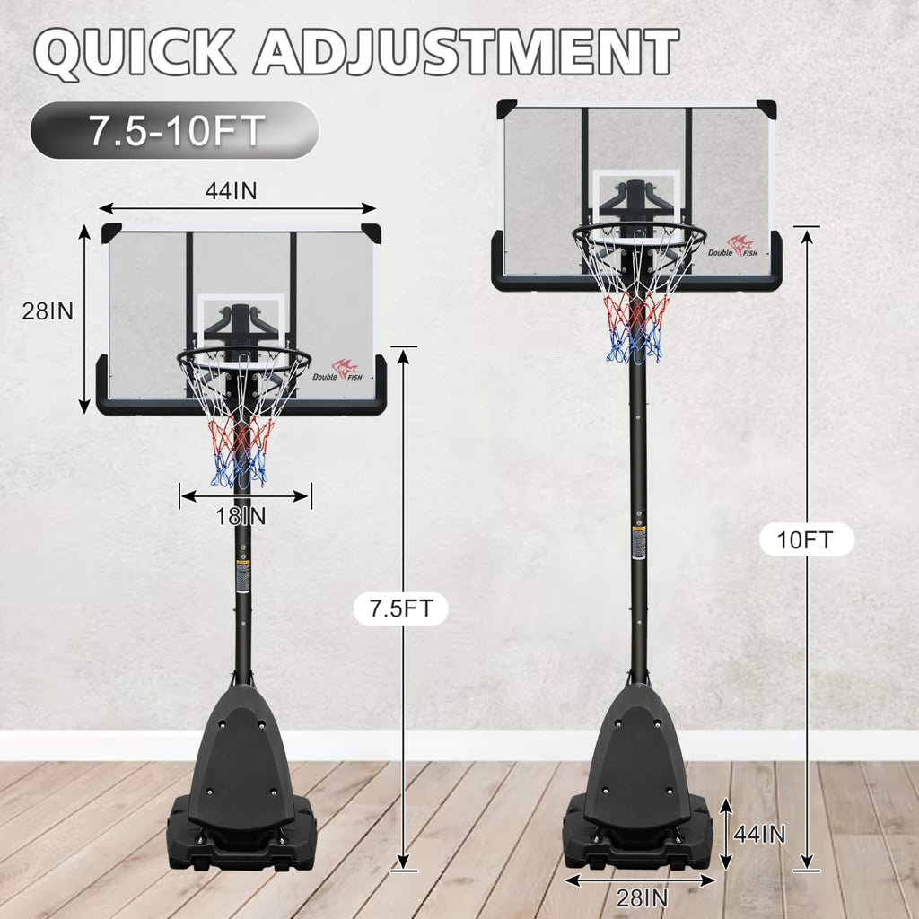 Portable Outdoor All-Weather Height Adjustable Basketball Hoop With 44 Inch Backboard And Wheels, 10FT (SAK58741) - Saksby Wholesale - Dimensions View