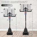 Portable Outdoor All-Weather Height Adjustable Basketball Hoop With 44 Inch Backboard And Wheels, 10FT (SAK58741) - Saksby Wholesale - Dimensions View