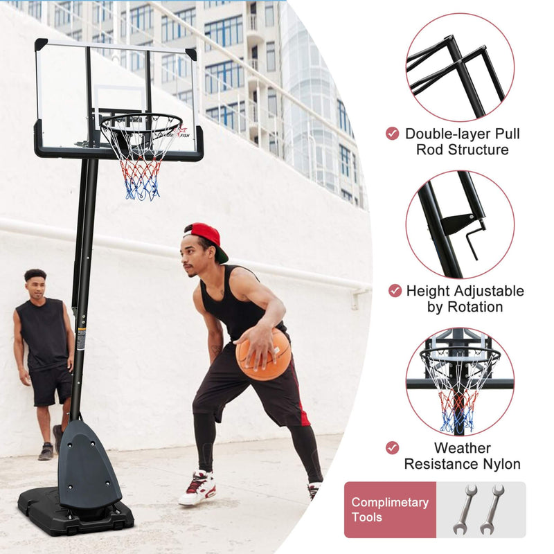 Portable Outdoor All-Weather Height Adjustable Basketball Hoop With 44 Inch Backboard And Wheels, 10FT (SAK58741) - Saksby Wholesale - Product Features View