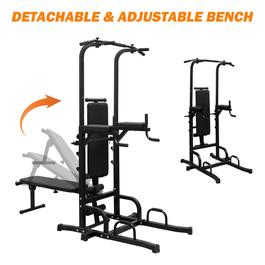 Power Tower Heavy Duty Multi-Functional Dip Station With Bench, Pull Up Bar, And Adjustable Height For Home Gyms (SAK64327) - Saksby Wholesale - Detachable & Adjustable Bench