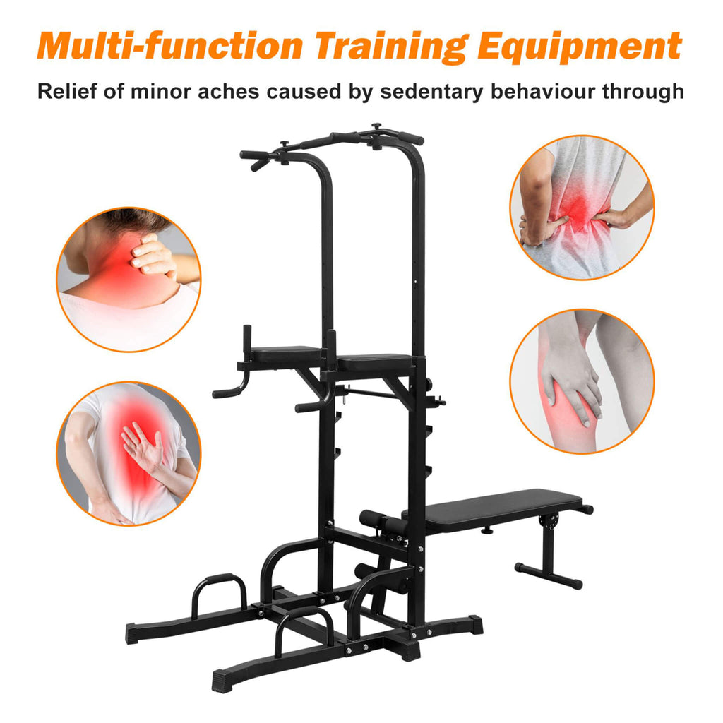 Power Tower Heavy Duty Multi-Functional Dip Station With Bench, Pull Up Bar, And Adjustable Height For Home Gyms (SAK64327) - Saksby Wholesale - Relief Minor Aches