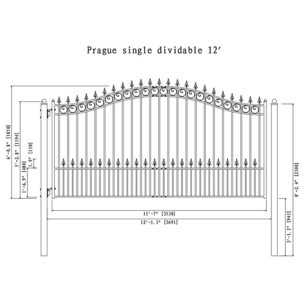 [12-18FT] Prague Powder Coated Galvanized Steel Dual Swing Driveway Gate [DGPRAD-AP] (SAK48530) - Saksby Wholesale - 12feet Dimensions