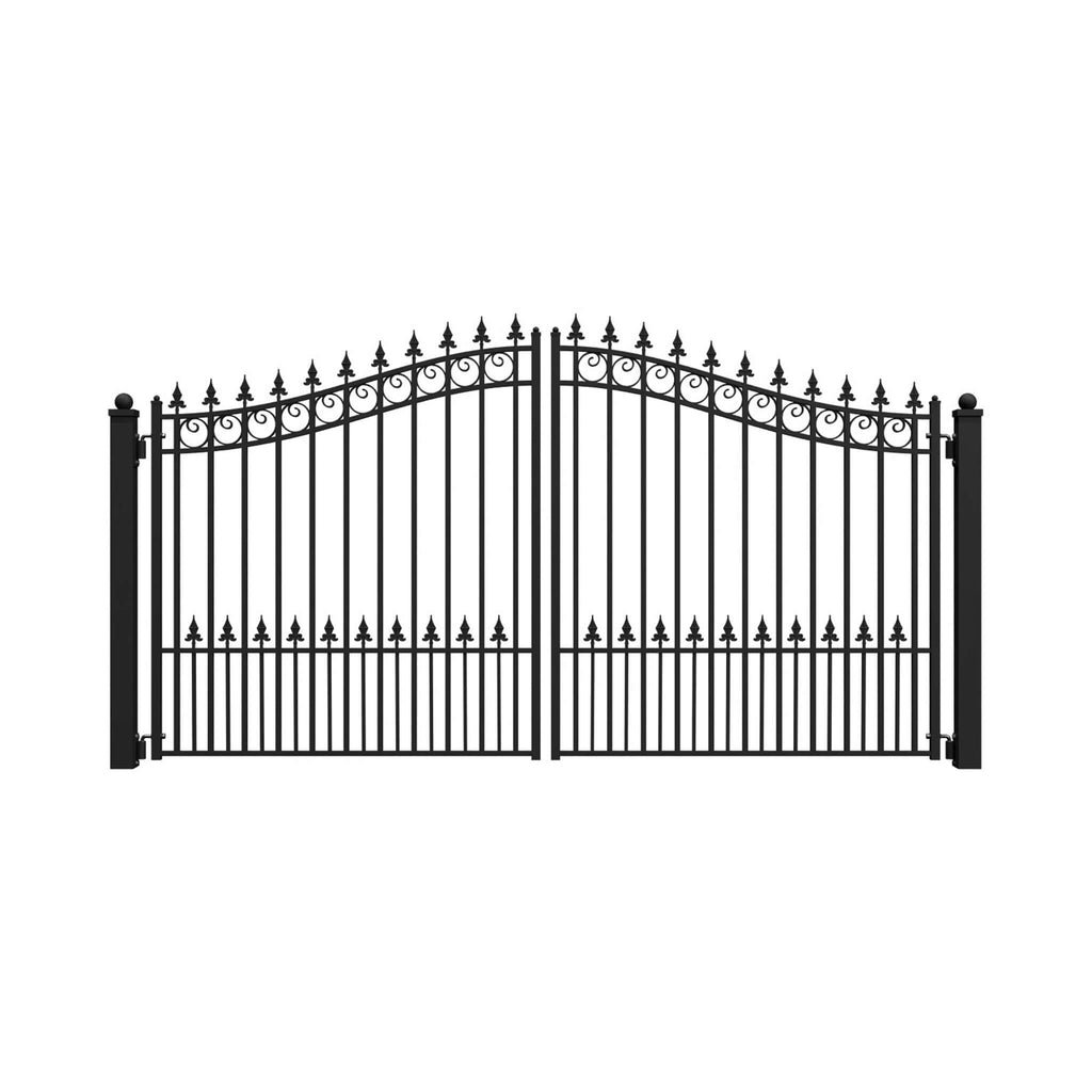 [12-18FT] Prague Powder Coated Galvanized Steel Dual Swing Driveway Gate [DGPRAD-AP] (SAK48530) - Saksby Wholesale - Front View