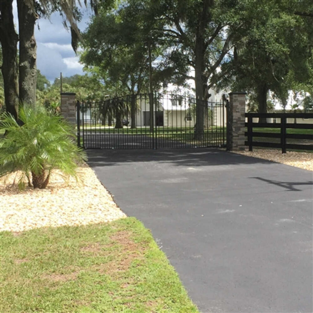 [12-18FT] Prague Powder Coated Galvanized Steel Dual Swing Driveway Gate [DGPRAD-AP] (SAK48530) - Saksby Wholesale - Lifestyle Image