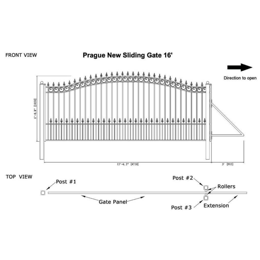 [12-18FT] Prague Style Premium Steel Sliding Driveway Gate [DGPRASSL-AP] (SAK71492) - Sasksby Wholesale - 16 FT View