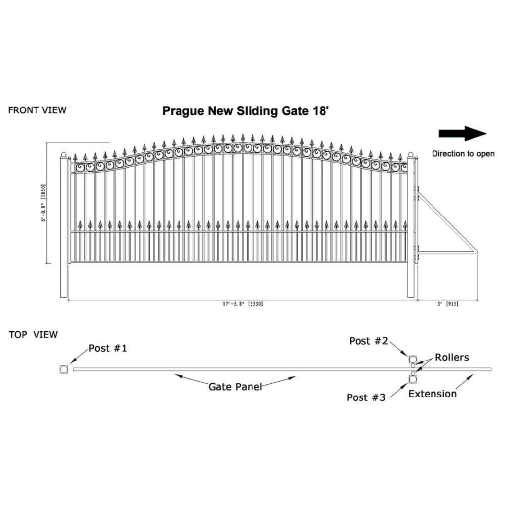 [12-18FT] Prague Style Premium Steel Sliding Driveway Gate [DGPRASSL-AP] (SAK71492) - Sasksby Wholesale - 18FT View