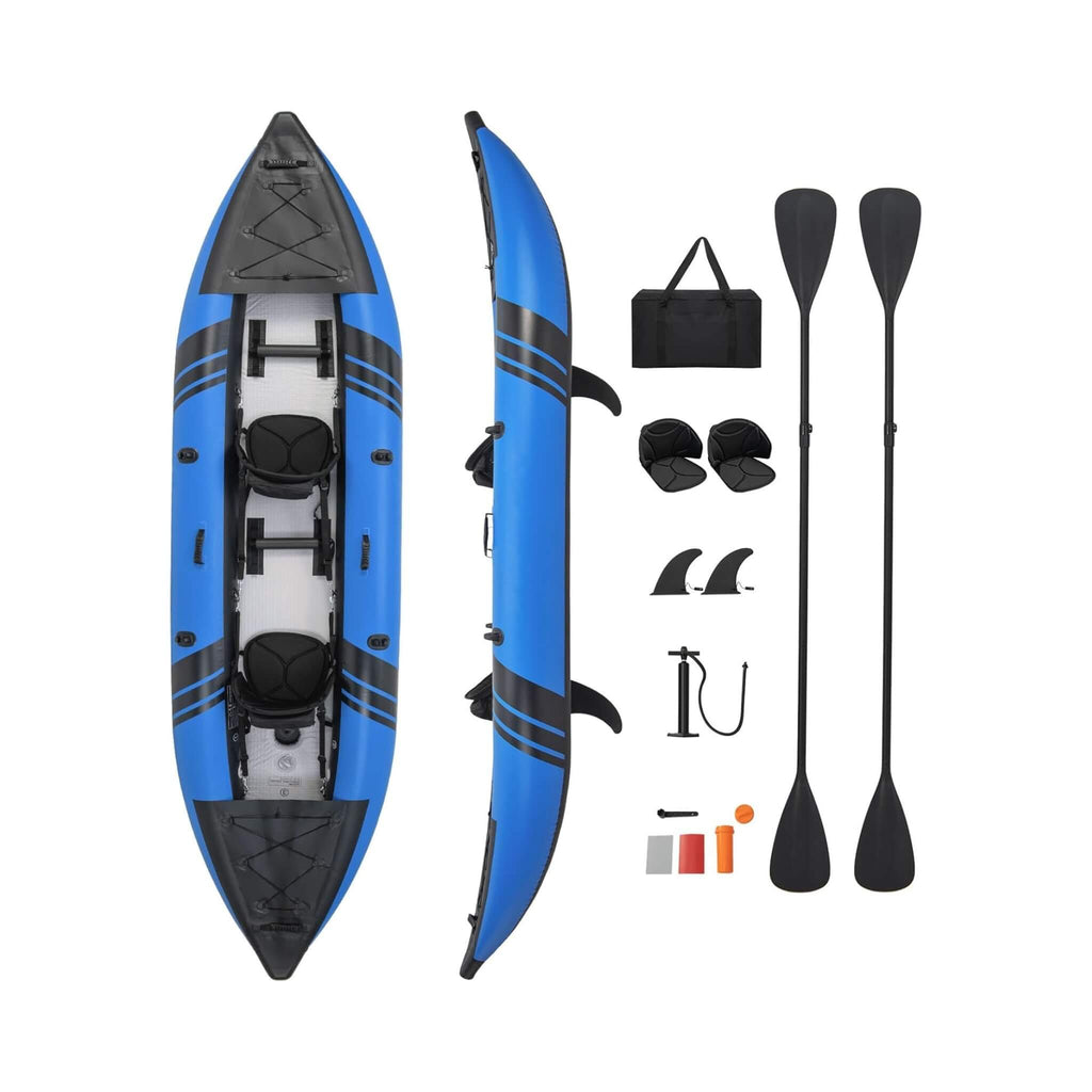 Premium 12FT 2-Person Inflatable Tandem Kayak Kit With Pump And Paddles (SAK94816) - Saksby Wholesale - Color Blue With Accessories