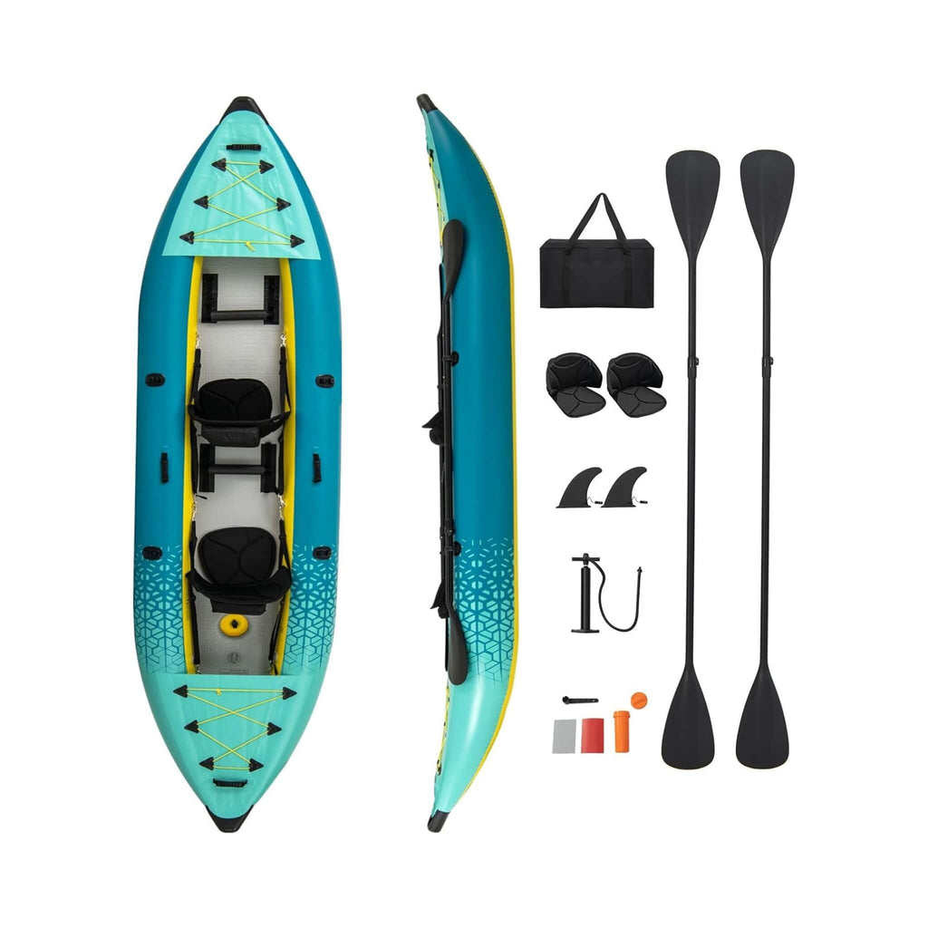 Premium 12FT 2-Person Inflatable Tandem Kayak Kit With Pump And Paddles (SAK94816) - Saksby Wholesale - Dual Color With Accessories