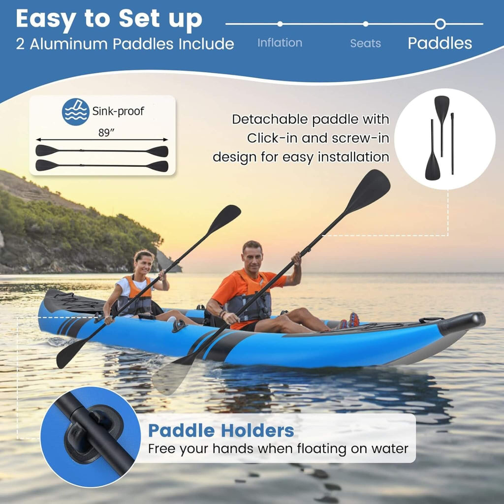 Premium 12FT 2-Person Inflatable Tandem Kayak Kit With Pump And Paddles (SAK94816) - Saksby Wholesale - Paddle Features