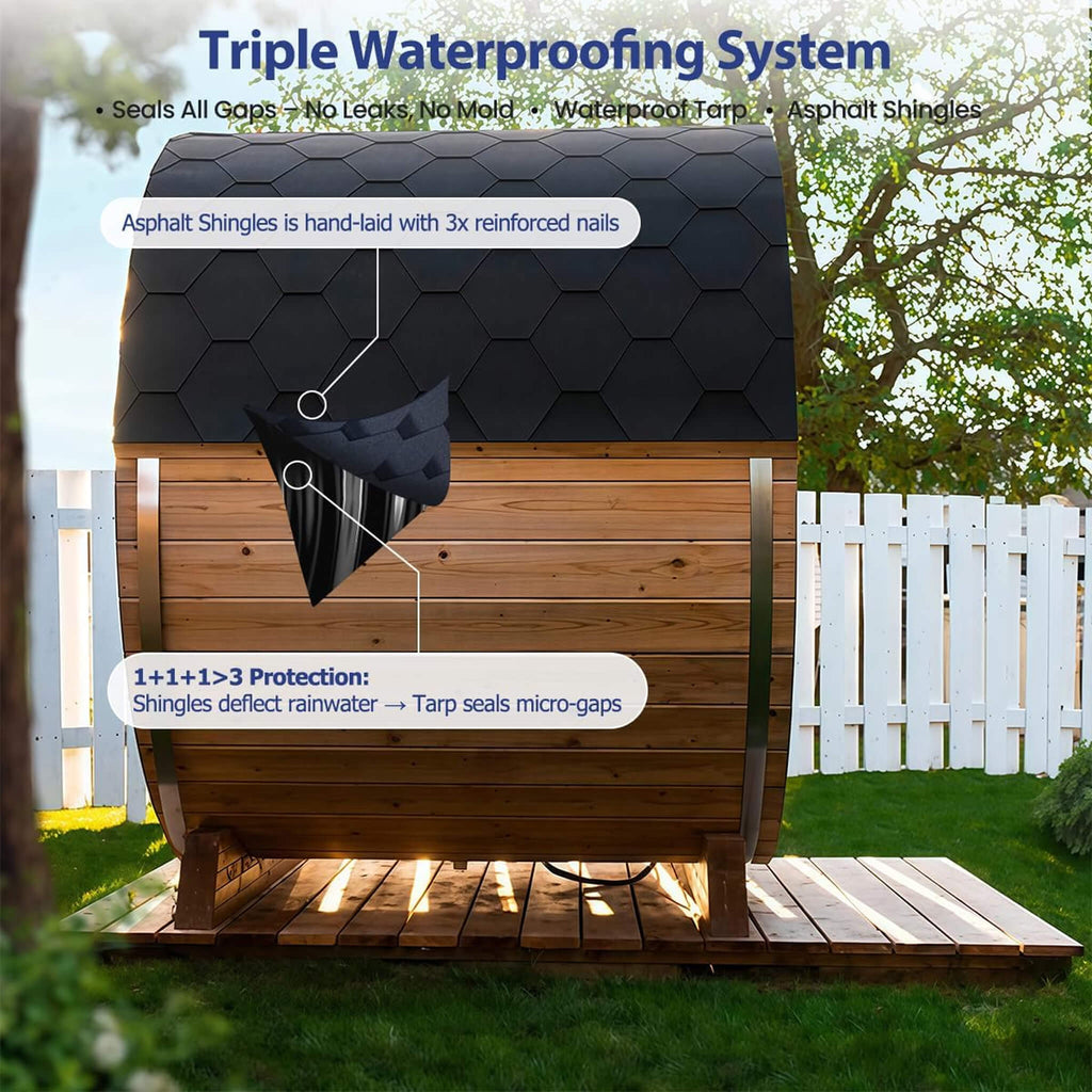 Premium All-Weather Outdoor Pinewood Barrel Sauna Kit With 4.5KW Heater And Tempered Glass Window (SAK91462)