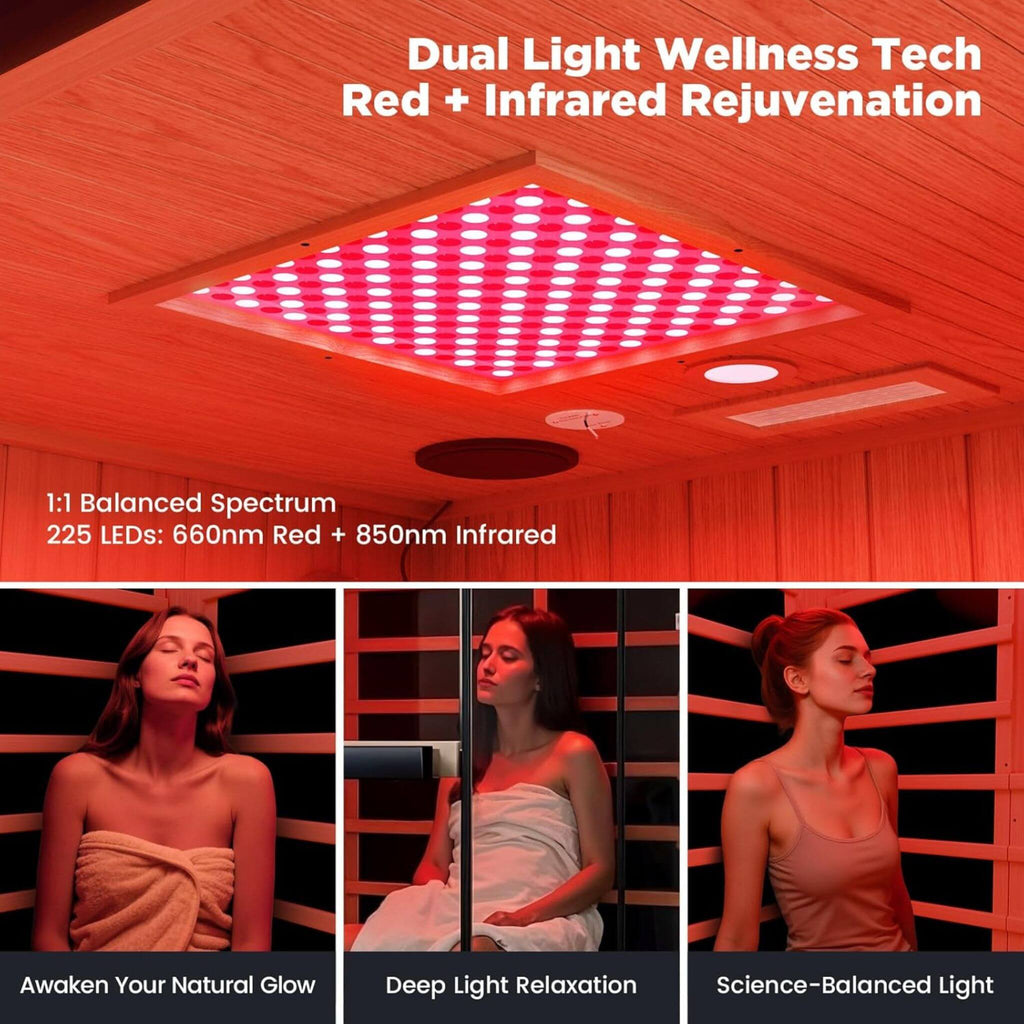 Premium 2-Person Indoor Infrared Sauna With Red Light Therapy And Himalayan Salt Rocks (SAK67305) - Saksby Wholesale - Dual Benefits