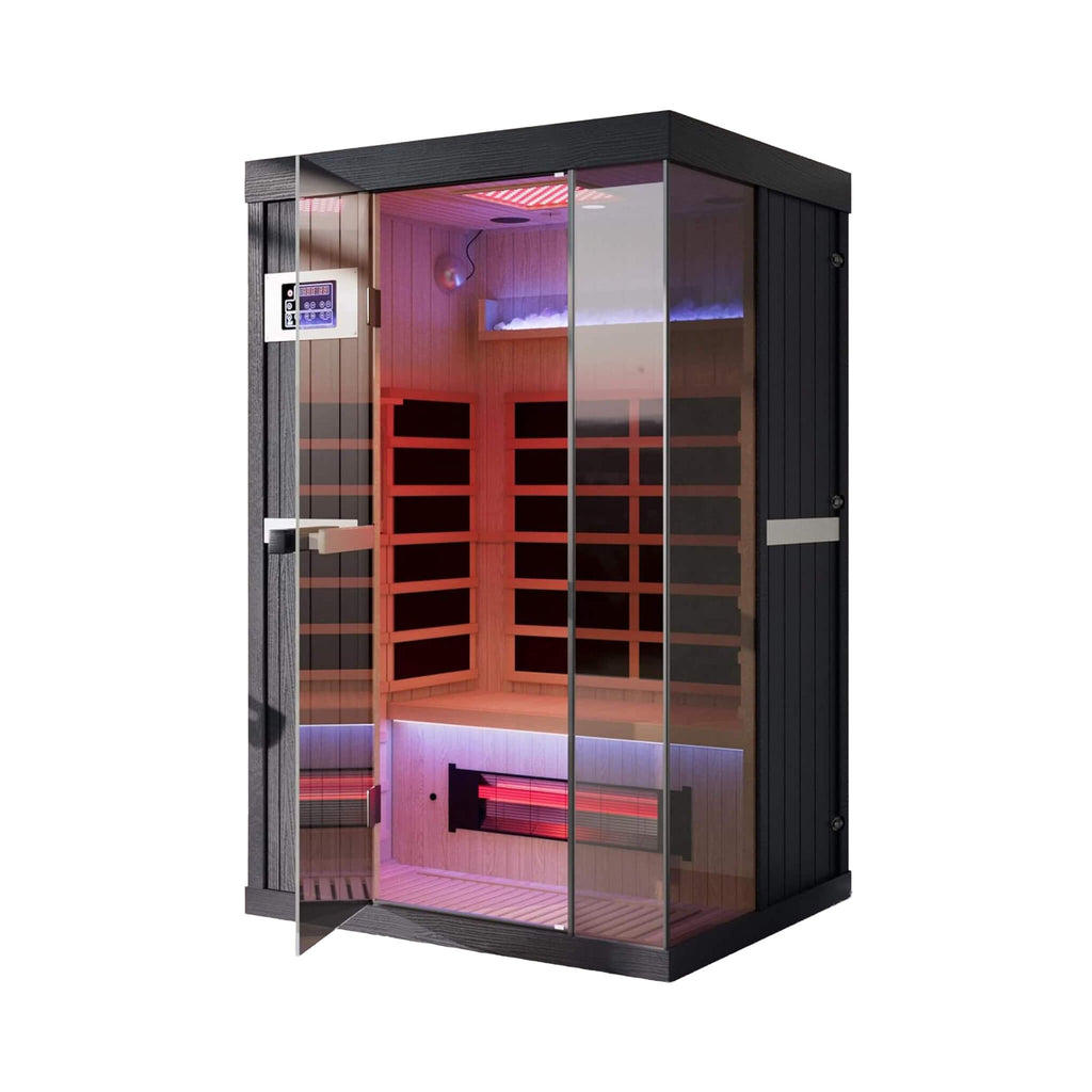 Premium 2-Person Indoor Infrared Sauna With Red Light Therapy And Himalayan Salt Rocks (SAK67305) - Saksby Wholesale - Front Left View
