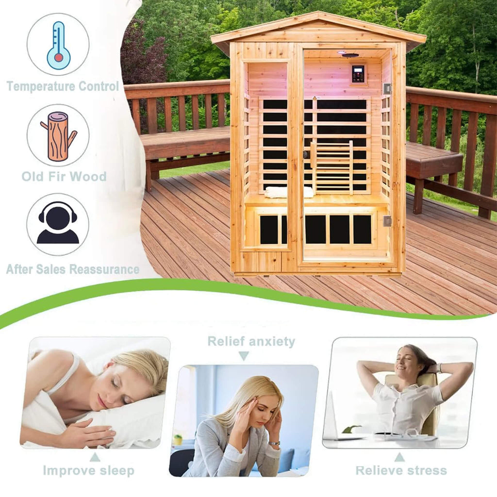Premium 2-Person Indoor Outdoor Low EMF FAR-Infrared Hemlock Wood Personal Home Sauna Spa, 1750W (SAK27451)