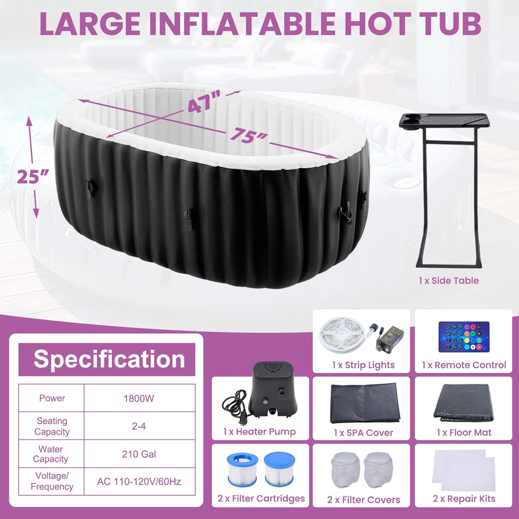 Premium 2-Person Inflatable Hot Tub With 8-Color LED Lights (SAK98431) - Saksby Wholesale - Dimensions