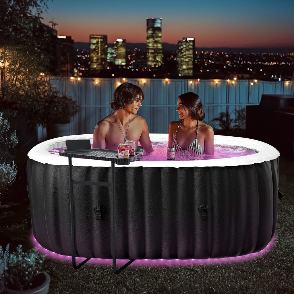 Premium 2-Person Inflatable Hot Tub With 8-Color LED Lights (SAK98431) - Saksby Wholesale - Lifestyle With Man And Woman Inside