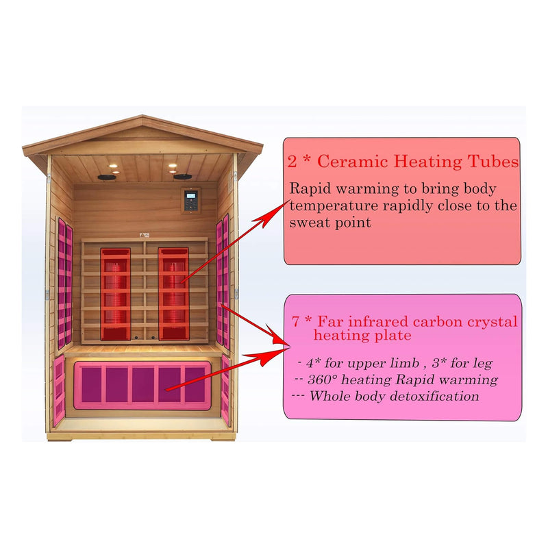 Deluxe 2-Person Outdoor Mahogany Low EMF Far Infrared Sauna With Bluetooth Audio And LED Lights (SAK83719)