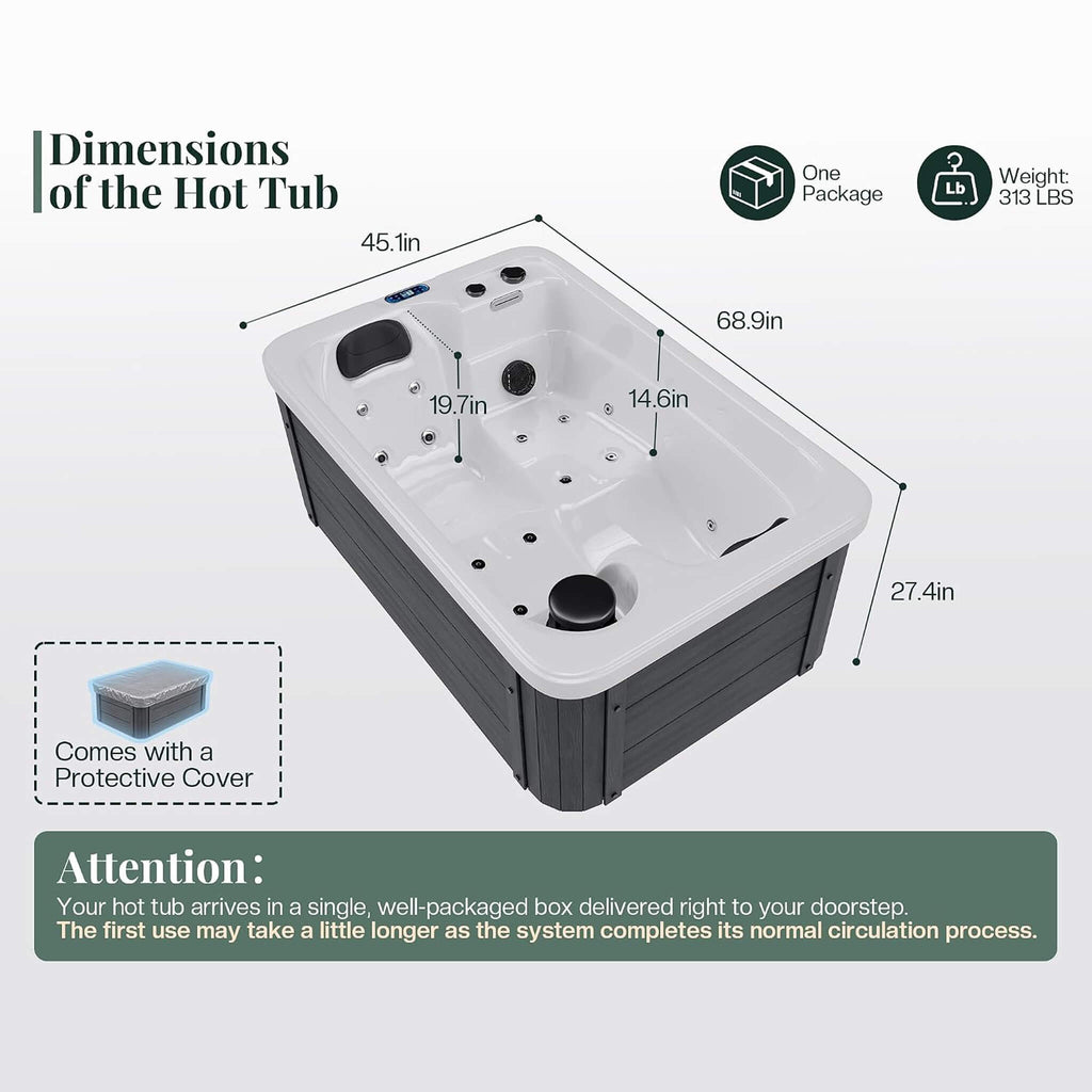 Premium 2-Person Outdoor Hot Tub With 15 Stainless Steel Jets (SAK92015) - Dimensions