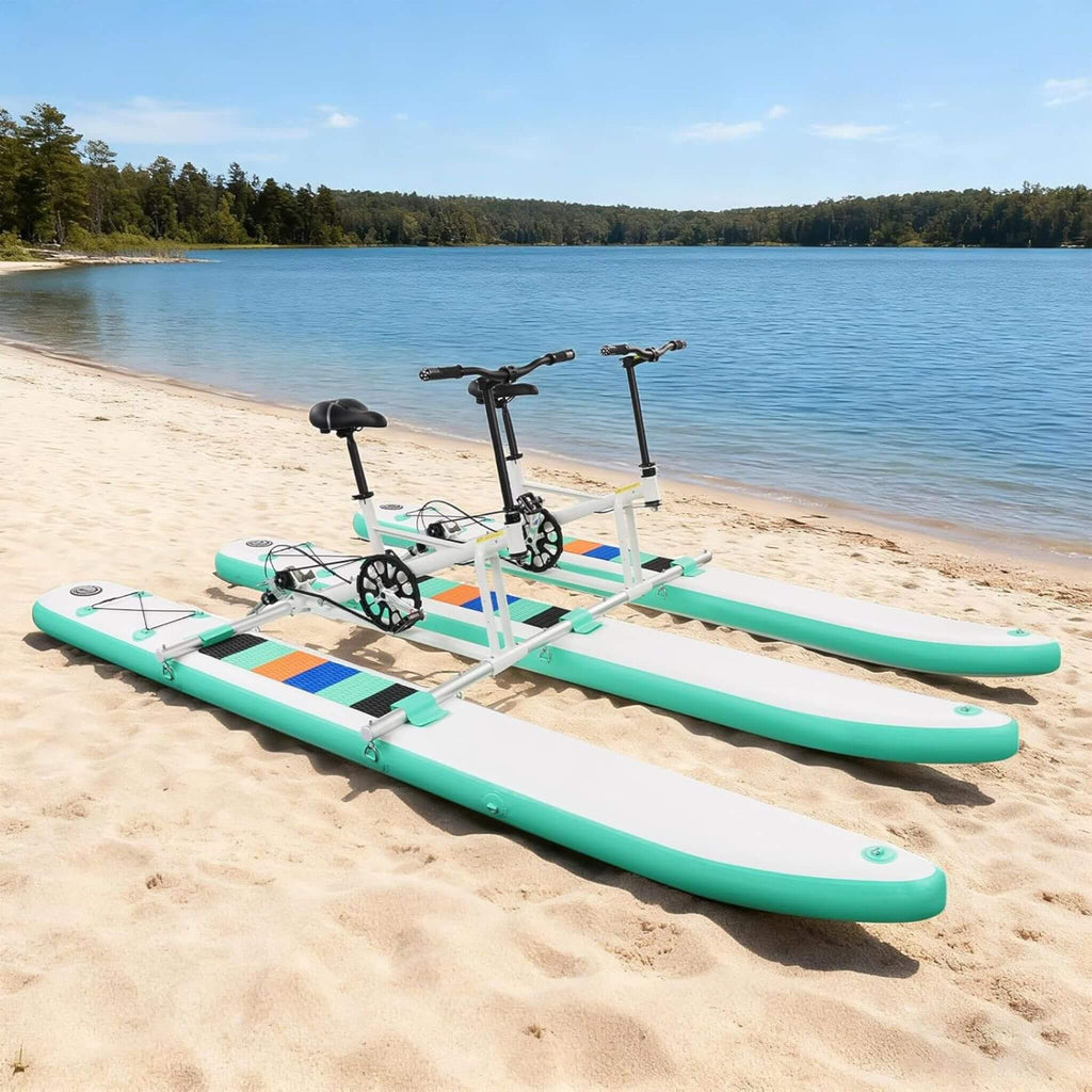 Premium 2-Person Two-Seater Portable Inflatable Pedal Boat Water Bike (SAK95621) - Saksby Wholesale - Lifestyle Image In The Seashore