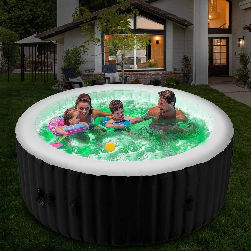 Premium Large 4-Person Inflatable Hot Tub With 8-Color LED Lights (SAK20759) - Saksby Wholesale - Lifestyle With Family Inside