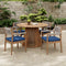Outdoor Wooden Dining Set With Blue Cushions On A Patio - Saksby Wholesale