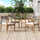 Premium 5-Piece Outdoor Acacia Wood Patio Furniture Set With Braided Dining Chairs, Cushions, And Dining Table (SAK26754) - Saksby Wholesale - 4-Chairs Design