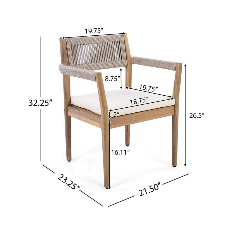 Premium 5-Piece Outdoor Acacia Wood Patio Furniture Set With Braided Dining Chairs, Cushions, And Dining Table (SAK26754) - Saksby Wholesale - Chair Dimensions