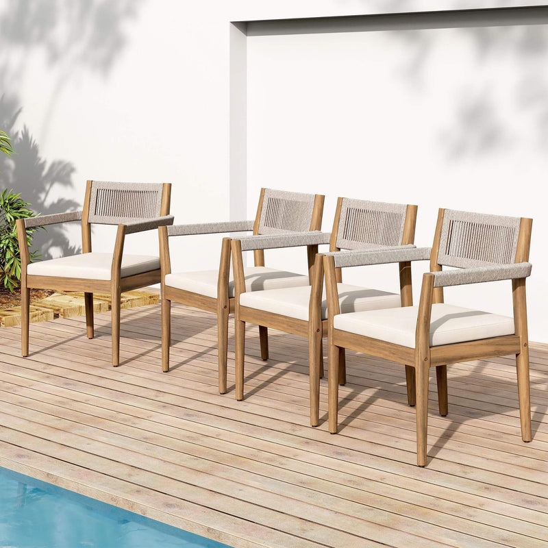 Premium 5-Piece Outdoor Acacia Wood Patio Furniture Set With Braided Dining Chairs, Cushions, And Dining Table (SAK26754) - Saksby Wholesale - Poolside Lifestyle Chairs Only