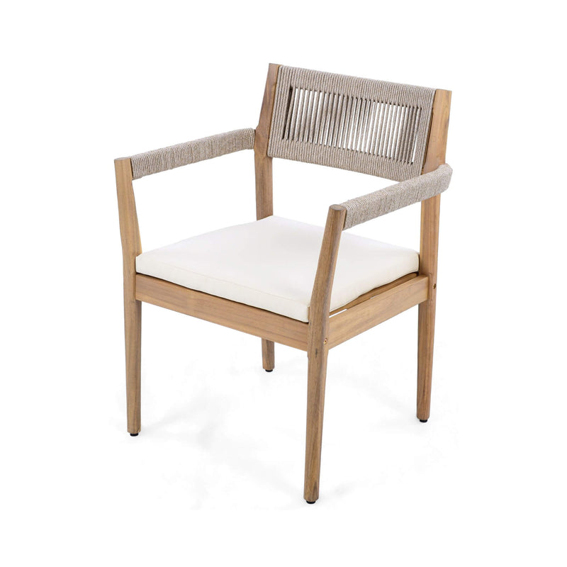 Premium 5-Piece Outdoor Acacia Wood Patio Furniture Set With Braided Dining Chairs, Cushions, And Dining Table (SAK26754) - Saksby Wholesale - Side View Chair Only