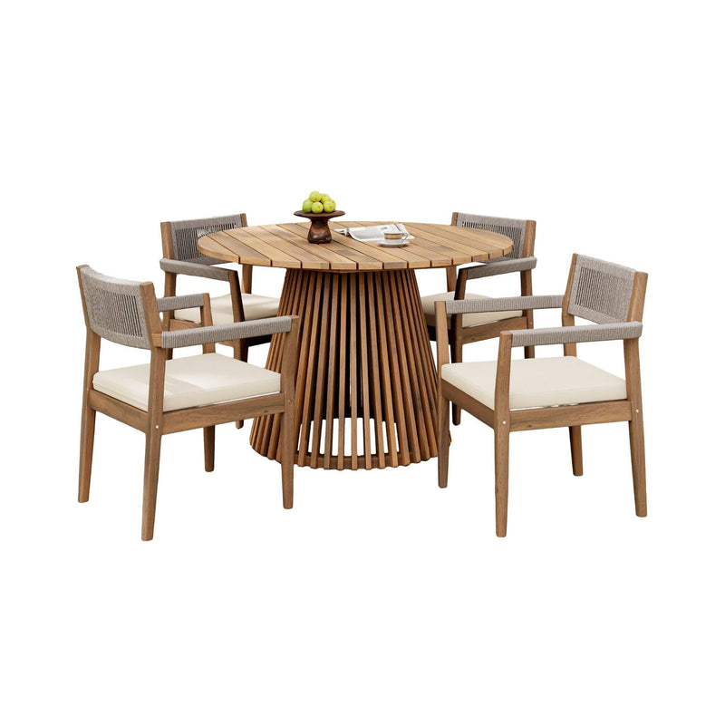 Premium 5-Piece Outdoor Acacia Wood Patio Furniture Set With Braided Dining Chairs, Cushions, And Dining Table (SAK26754) - Saksby Wholesale - White Background