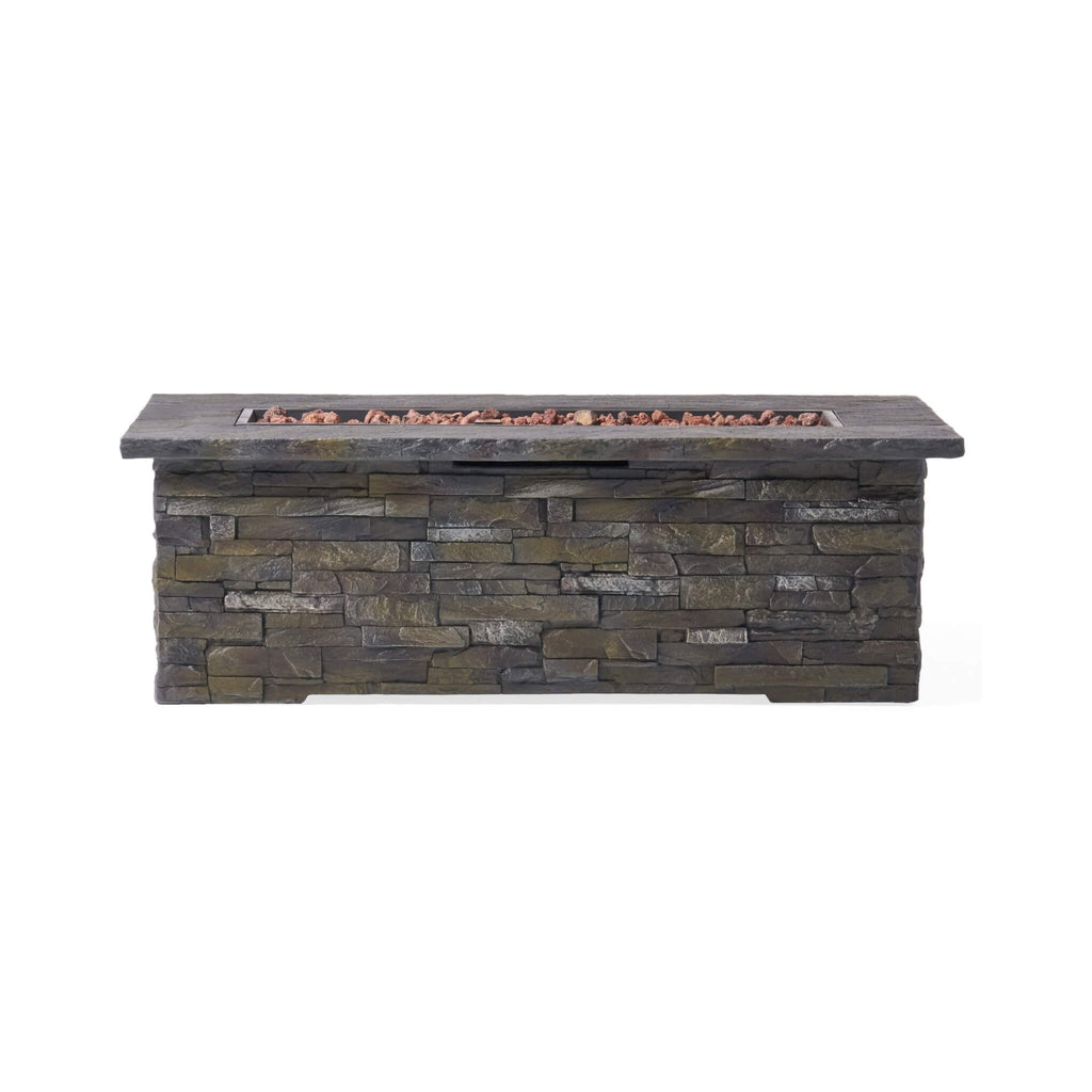 Premium 56" Outdoor Rectangular Concrete Propane Fire Pit With Faux Stone Pattern,50K BTU (SAK31845) - Saksby Wholesale - Front View