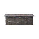 Premium 56" Outdoor Rectangular Concrete Propane Fire Pit With Faux Stone Pattern,50K BTU (SAK31845) - Saksby Wholesale - Front View