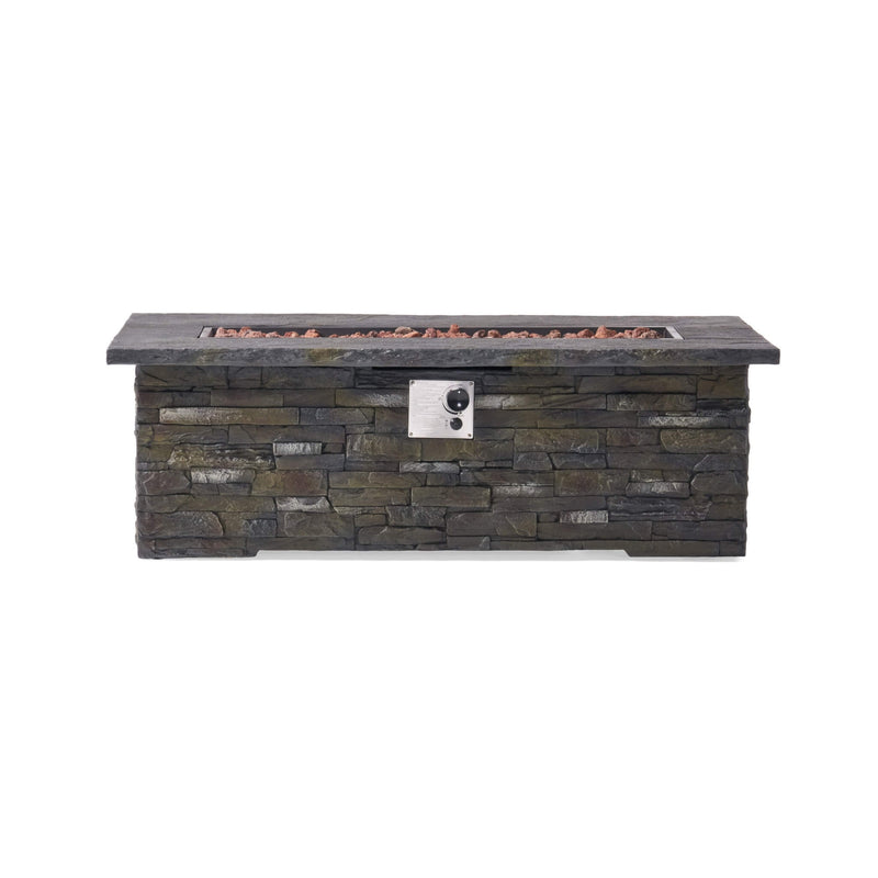 Premium 56" Outdoor Rectangular Concrete Propane Fire Pit With Faux Stone Pattern,50K BTU (SAK31845) - Saksby Wholesale - Front View