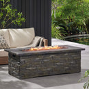 Premium 56" Outdoor Rectangular Concrete Propane Fire Pit With Faux Stone Pattern,50K BTU (SAK31845) - Saksby Wholesale - Lifesyle View