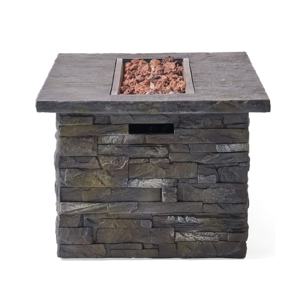 Premium 56" Outdoor Rectangular Concrete Propane Fire Pit With Faux Stone Pattern,50K BTU (SAK31845) - Saksby Wholesale - Side Full View
