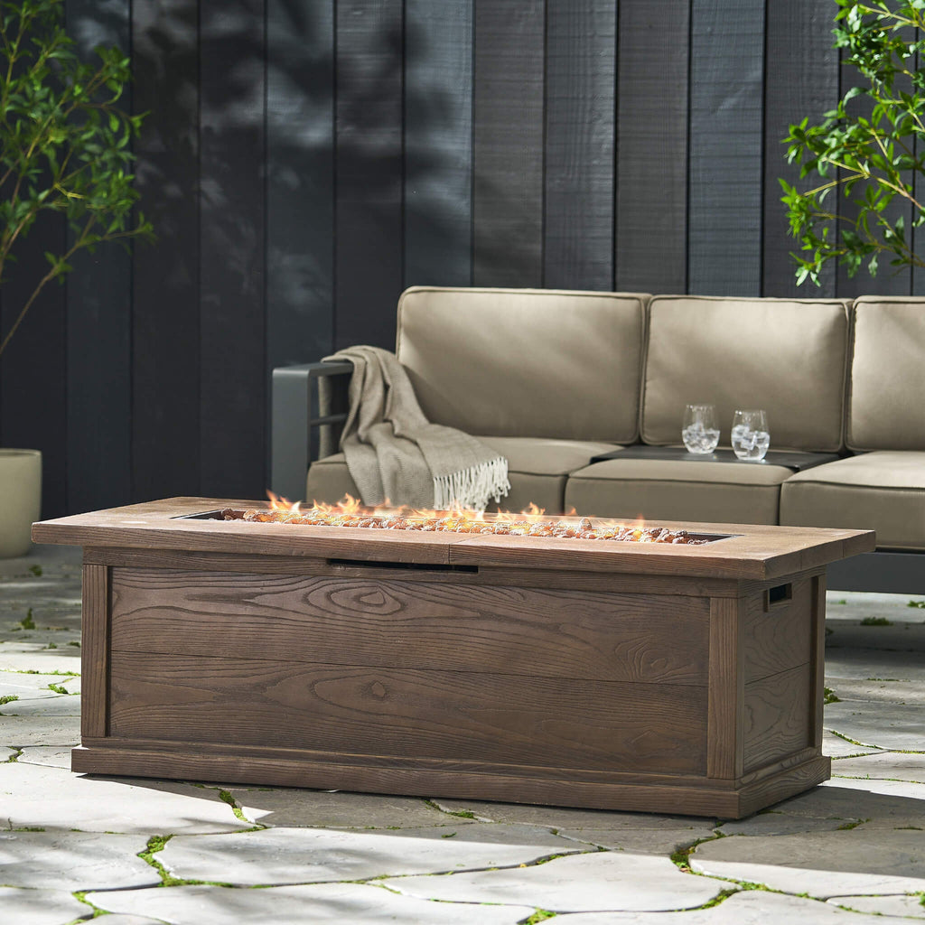 Premium 56" Transitional Rectangular Outdoor Propane Gas Fire Pit Table, 50K BTU (SAK25790) - Saksby Wholesale - Outdoor View