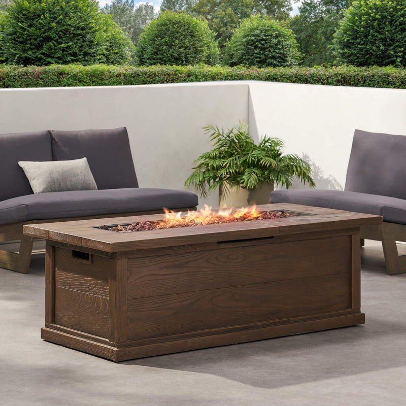 Premium 56" Transitional Rectangular Outdoor Propane Gas Fire Pit Table, 50K BTU (SAK25790) - Saksby Wholesale - Outside View