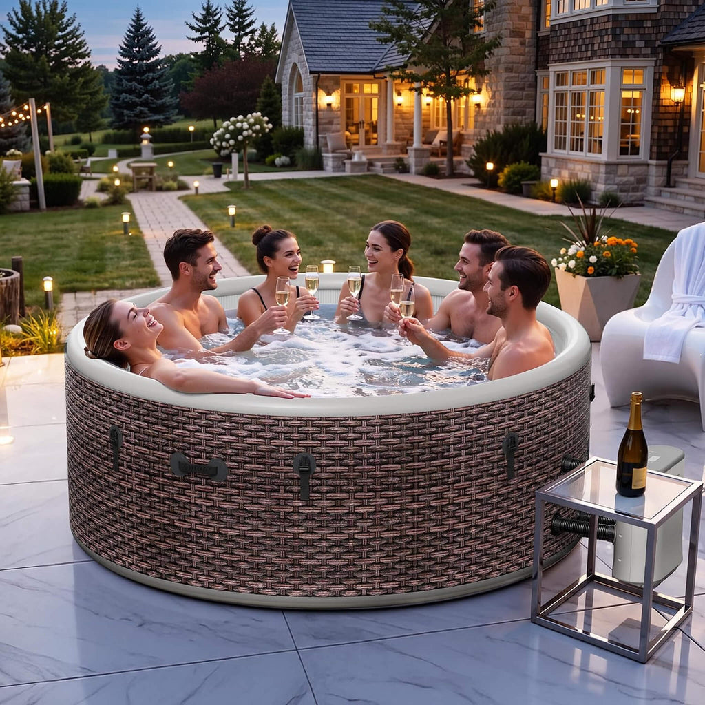 Premium 6-Person Inflatable Drop-Stitch Hot Tub With 180 Massage Jets (SAK87132) - Saksby Wholesale - Lifestyle With People Inside
