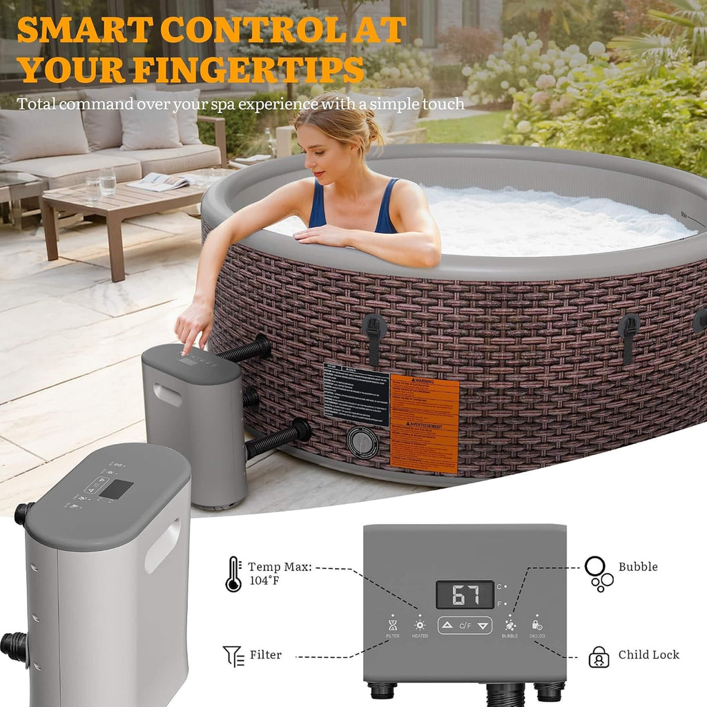 Premium 6-Person Inflatable Drop-Stitch Hot Tub With 180 Massage Jets (SAK87132) - Saksby Wholesale - Smart Control