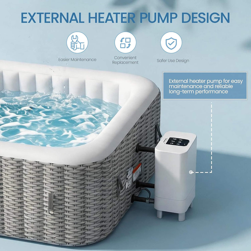 Premium 6-Person Portable Inflatable Hot Tub With 130 Massage Jets And 6 Filter Cartridges (SAK82109) - Saksby Wholesale - External Heater Pump Design