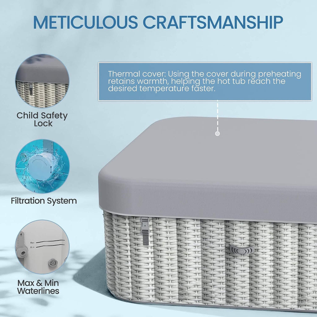 Premium 6-Person Portable Inflatable Hot Tub With 130 Massage Jets And 6 Filter Cartridges (SAK82109) - Saksby Wholesale - Meticulous Craftsmanship