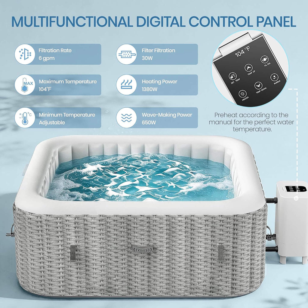 Premium 6-Person Portable Inflatable Hot Tub With 130 Massage Jets And 6 Filter Cartridges (SAK82109) - Saksby Wholesale - Multifunctional Digital Control Panel