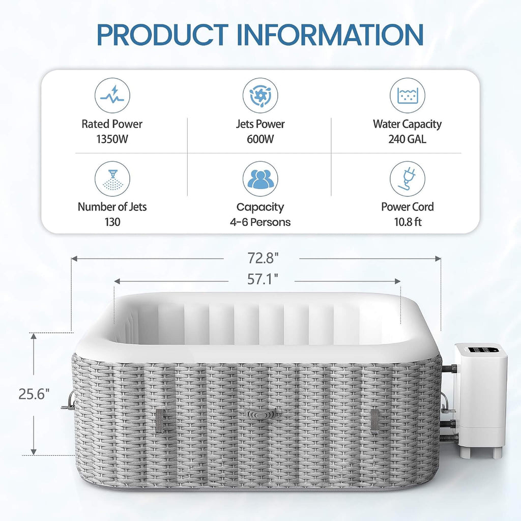 Premium 6-Person Portable Inflatable Hot Tub With 130 Massage Jets And 6 Filter Cartridges (SAK82109) - Saksby Wholesale - Product Information