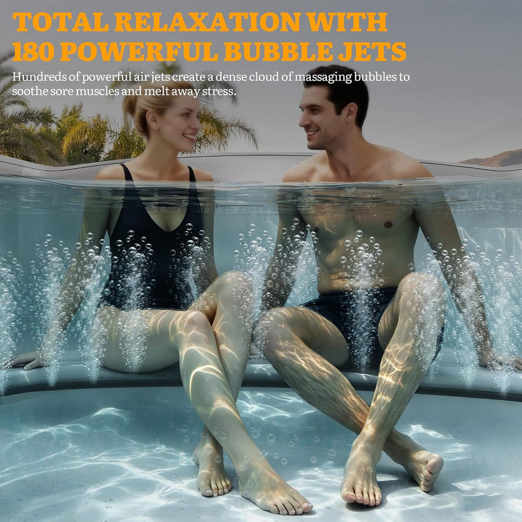 Premium 6-Person Portable Natural Stone Design Inflatable Square Hot Tub With 180 Massage Jets (SAK86251) - Saksby Wholesale - 180 Bubble Jets