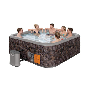Premium 77-Inch Portable 6-Person Natural Stone Design Inflatable Square Hot Tub W/ 180 Massage Jets (SAK86251)